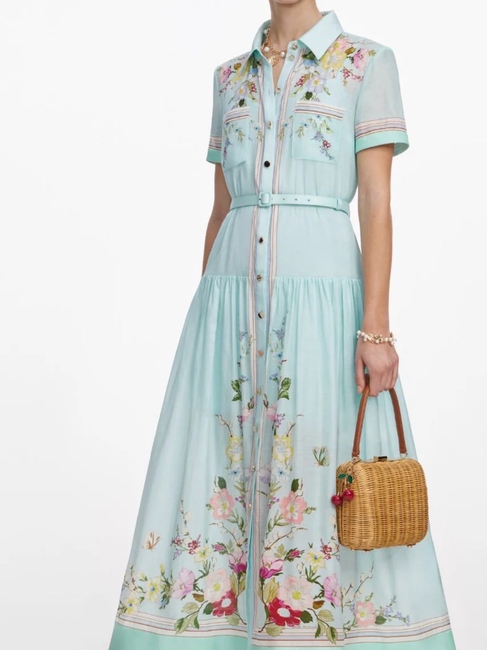 Self-Portrait Light Blue Floral Maxi Shirt Dress - Picture 2 of 7